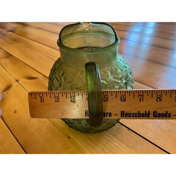 Vintage E O Brody Company green crinkle textured glass pitcher & planter bowl. - Picture 7 of 9